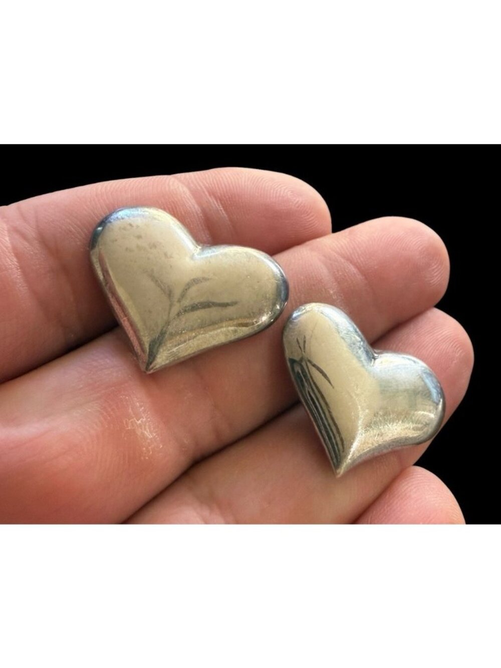 Vintage Sterling Silver Puffy Heart Stud Post Earrings 1” 7.7g